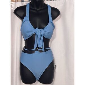 NEW WITH TAGS Lulus Sexy WOMEN Sun Ray Babe Light Blue Wrap Halter Bikini Top si